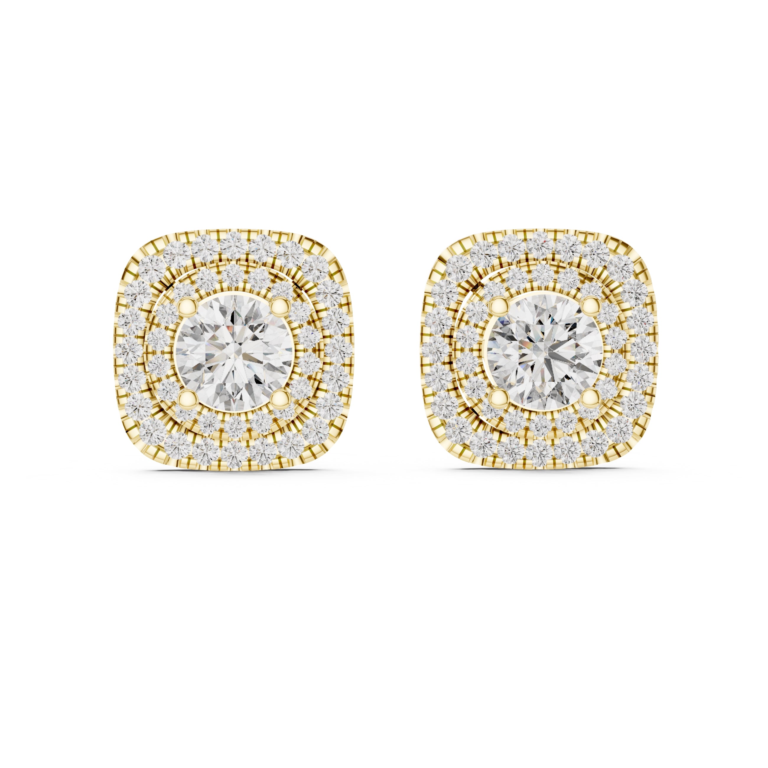 The Regency Double Halo Lan Grown Diamond Studs Yellow Gold