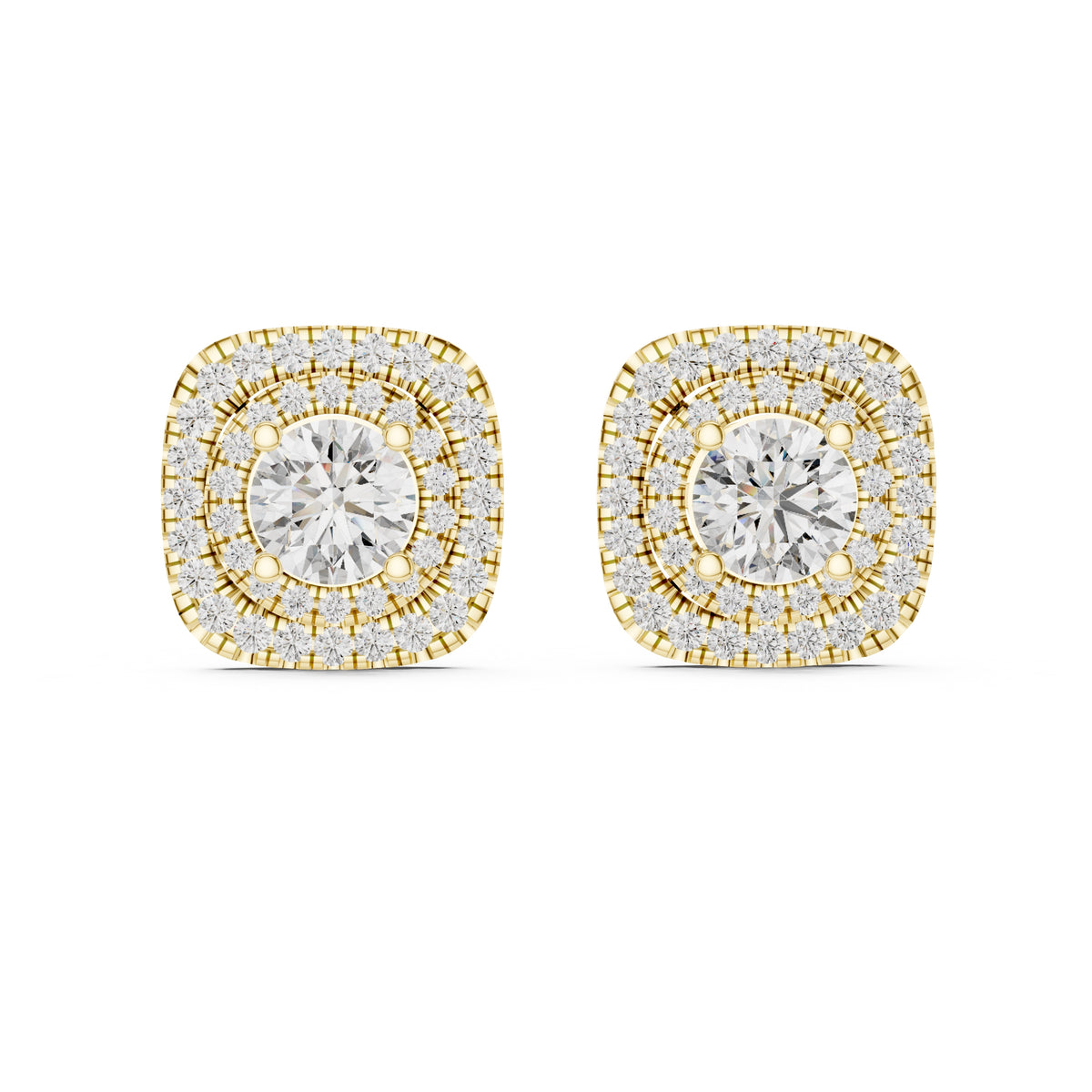 The Regency Double Halo Lab Grown Diamond Studs Yellow Gold
