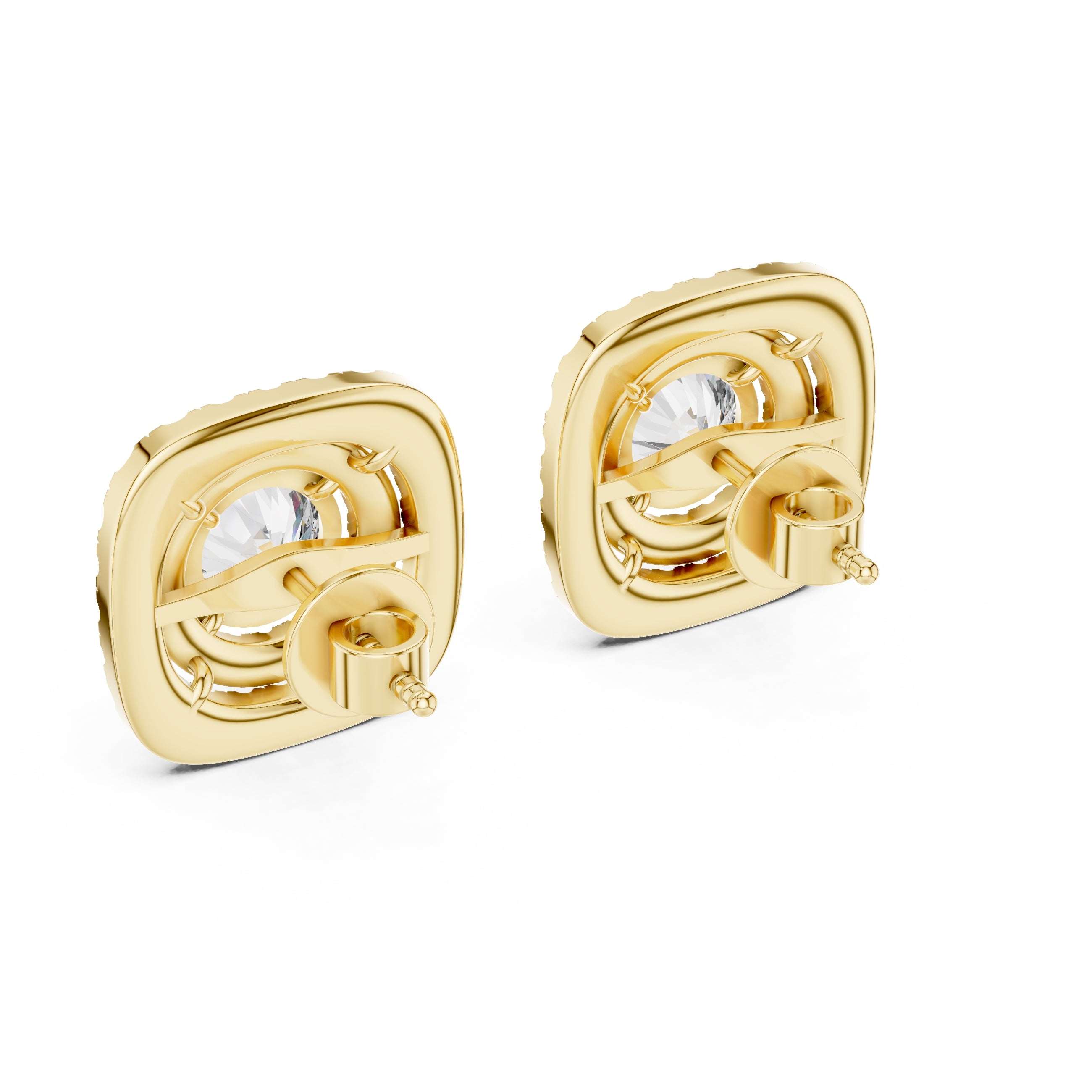 The Regency Double Halo Lan Grown Diamond Studs Yellow Gold