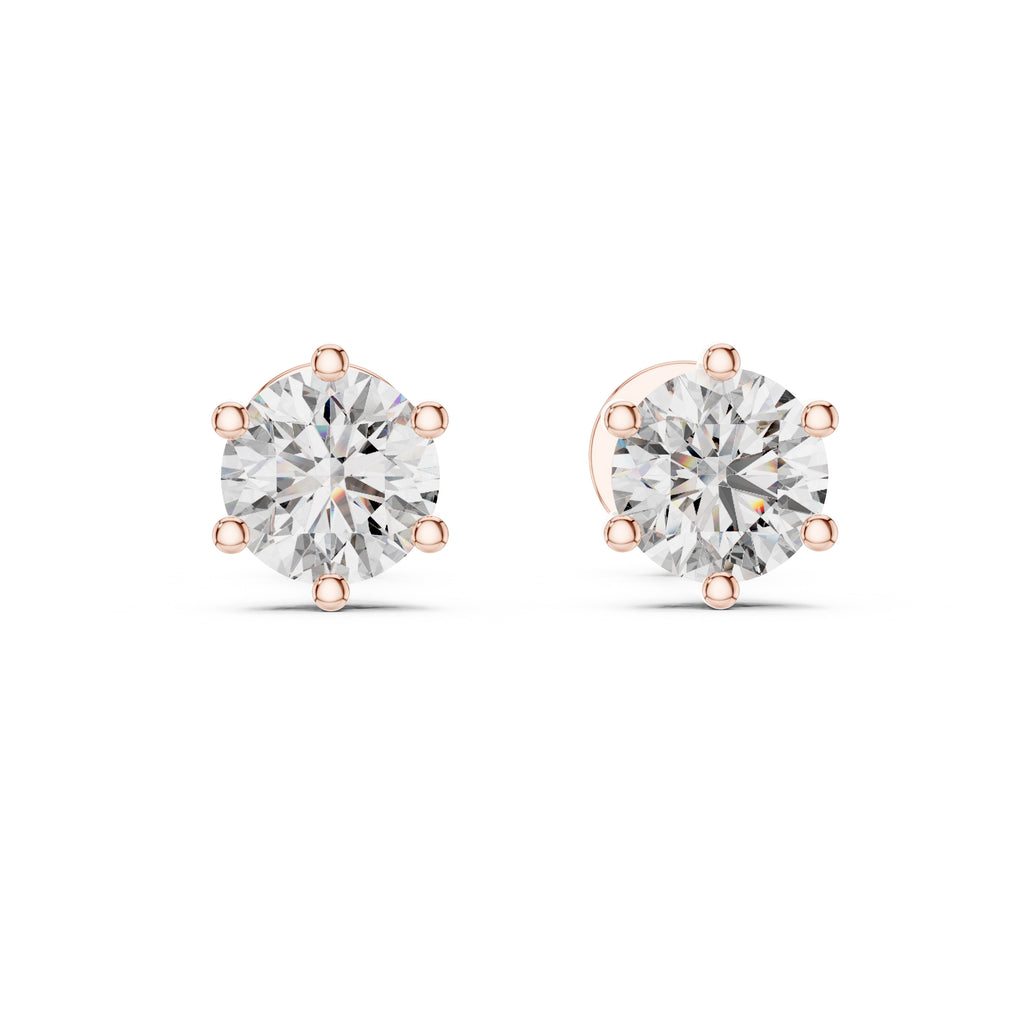 The Six-Prong Round Lan Grown Diamond Solitaire Studs Rose Gold