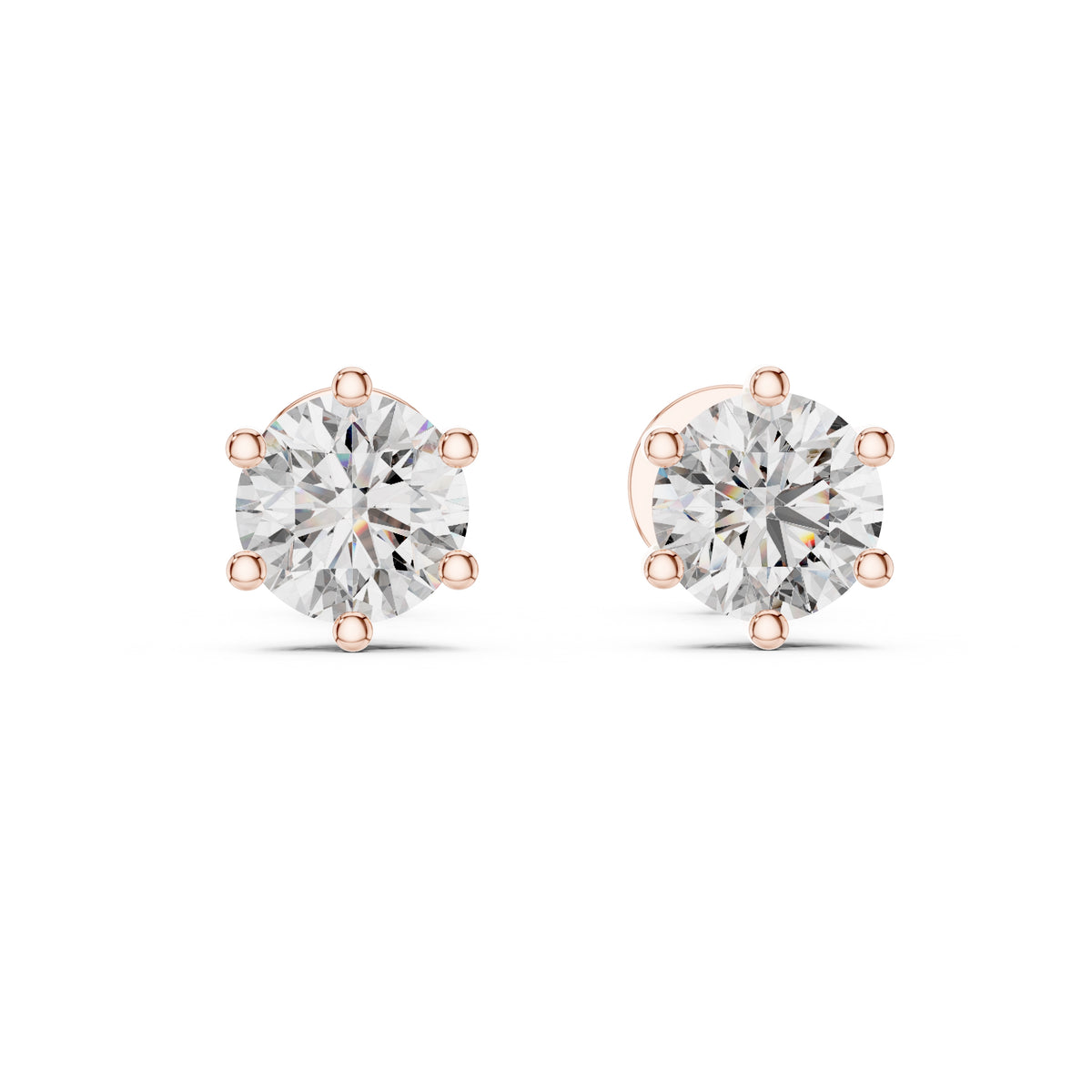 The Six-Prong Round Lan Grown Diamond Solitaire Studs Rose Gold