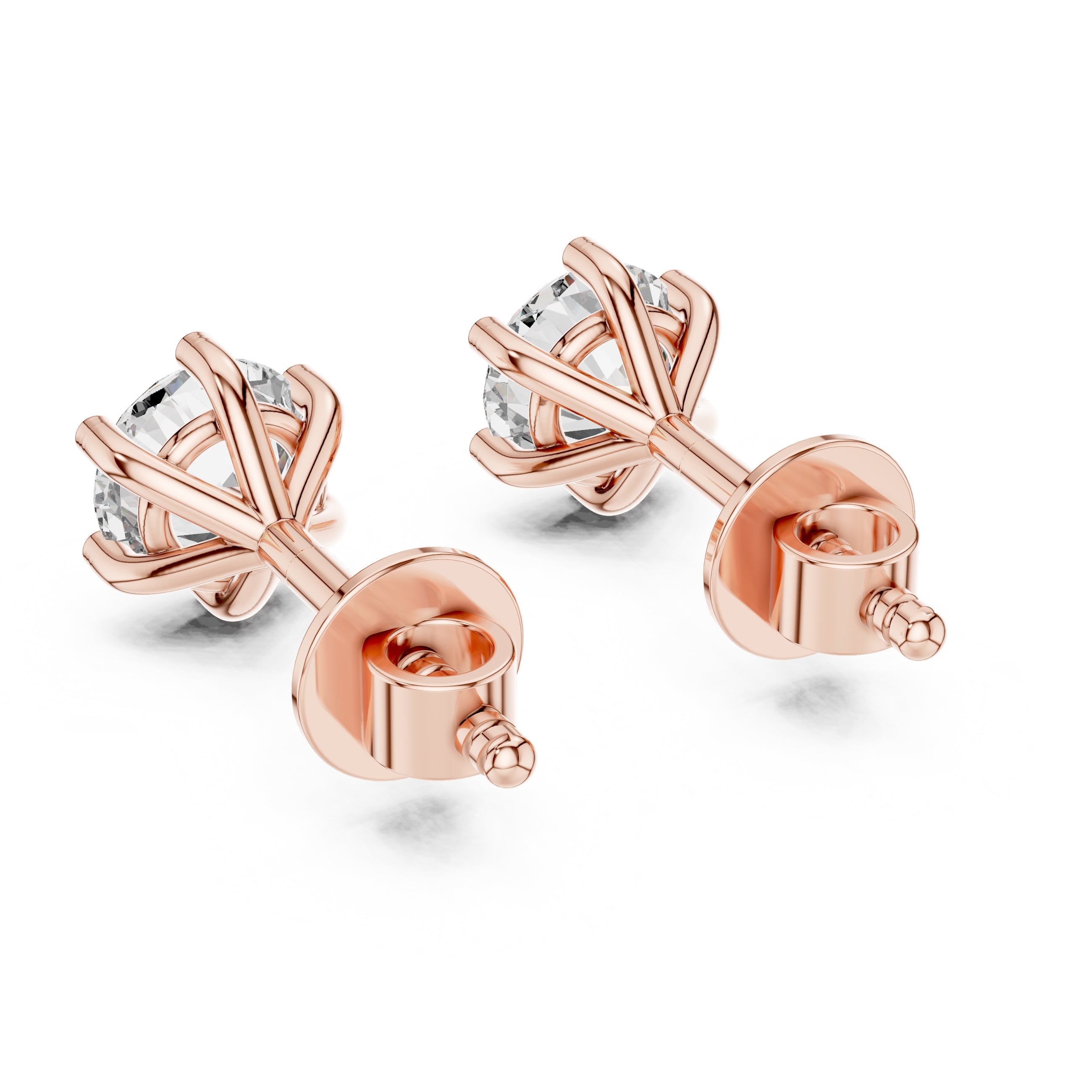 The Six-Prong Round Lan Grown Diamond Solitaire Studs Rose Gold