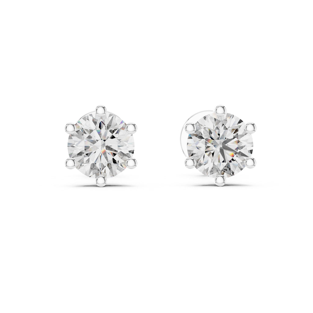 The Six-Prong Round Lan Grown Diamond Solitaire Studs White Gold