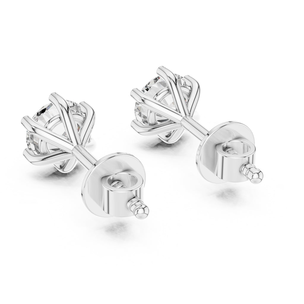 The Six-Prong Round Lan Grown Diamond Solitaire Studs White Gold