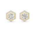 The Hexagon Halo Lan Grown Diamond Studs Yellow Gold
