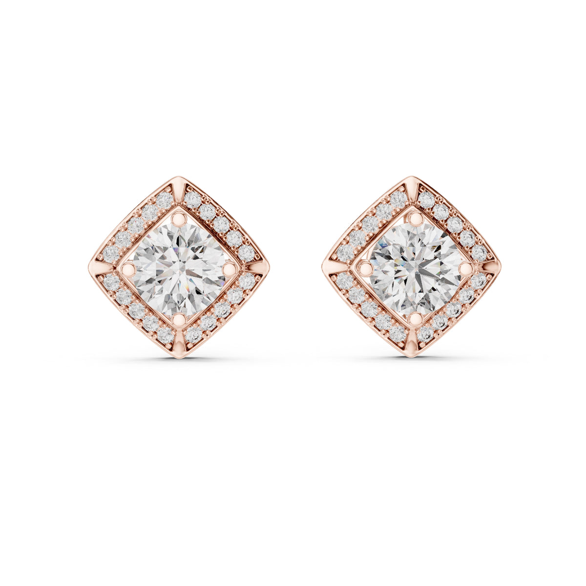 The Lozenge Halo Lab Grown Diamond Studs Rose Gold