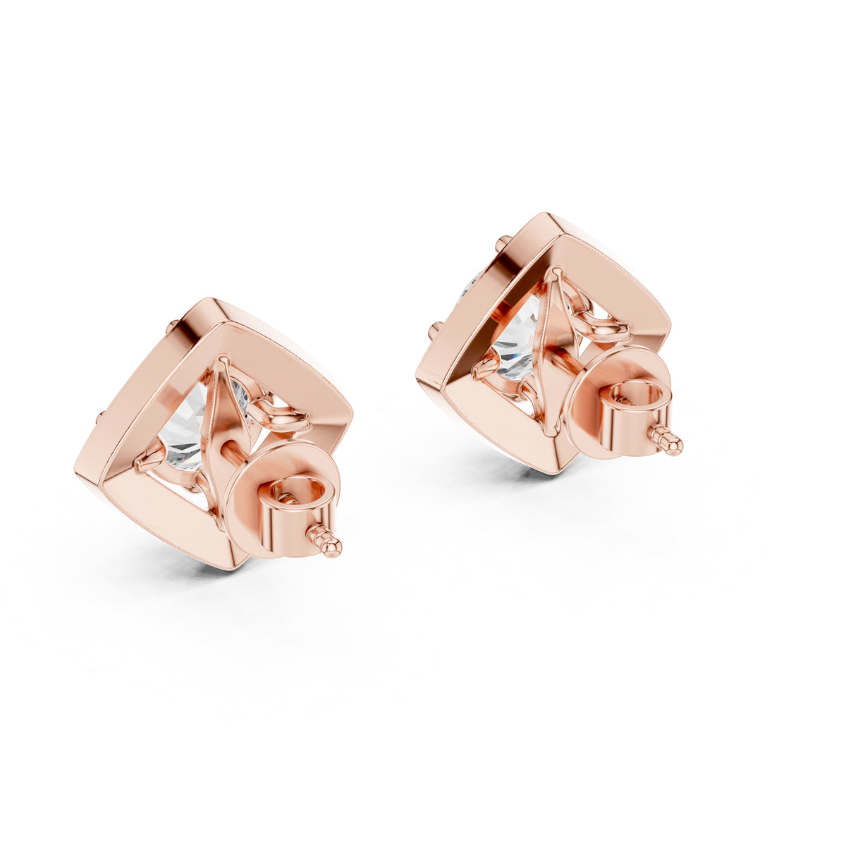 The Lozenge Halo Lan Grown Diamond Studs Rose Gold