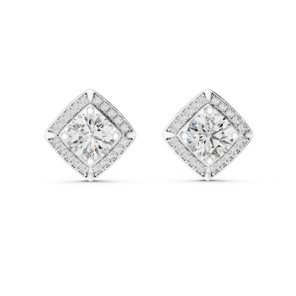 The Lozenge Halo Lan Grown Diamond Studs White Gold