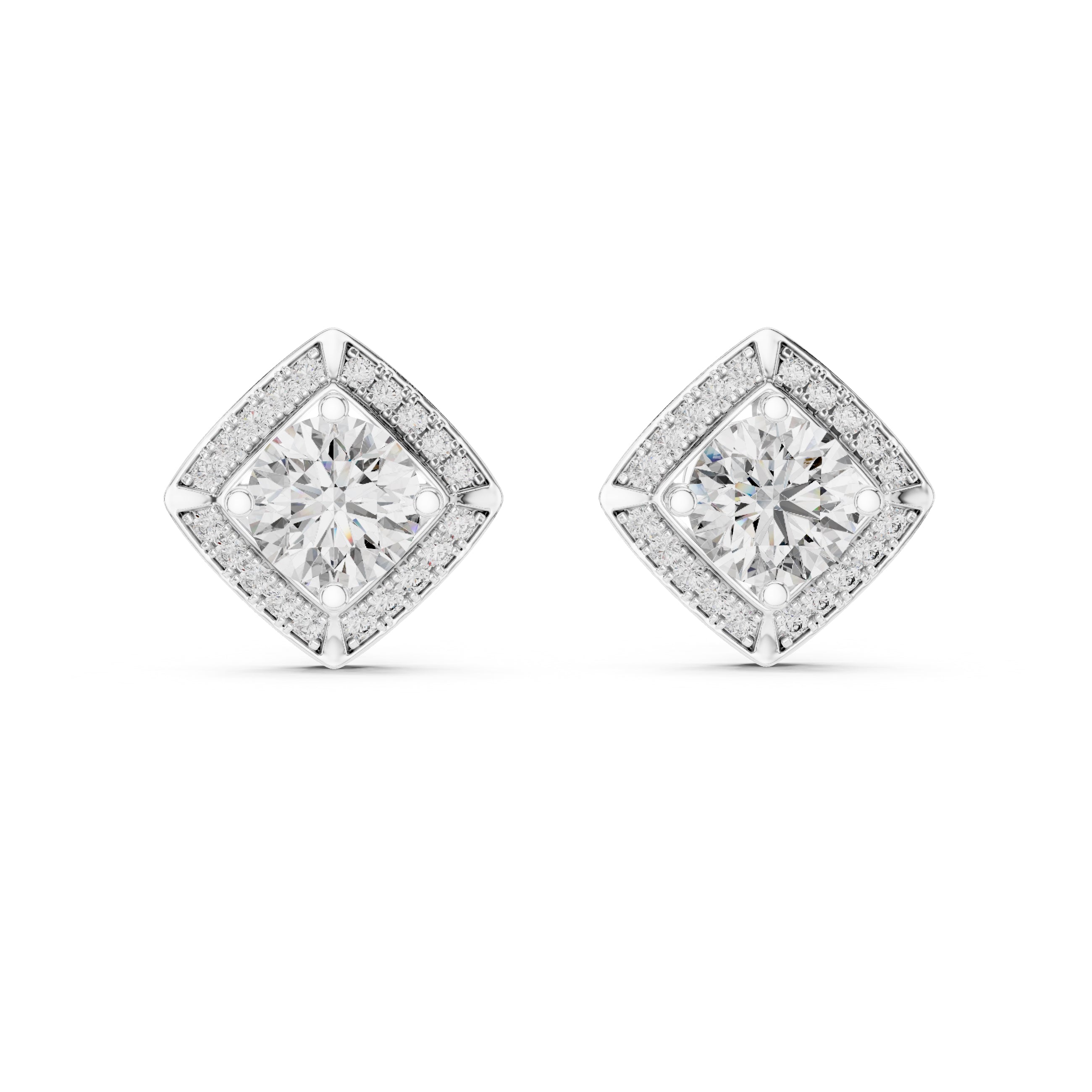 The Lozenge Halo Lan Grown Diamond Studs White Gold