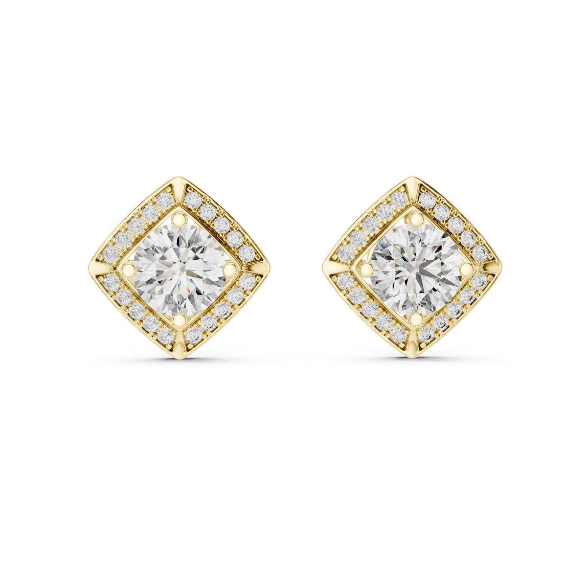 The Lozenge Halo Lab Grown Diamond Studs Yellow Gold