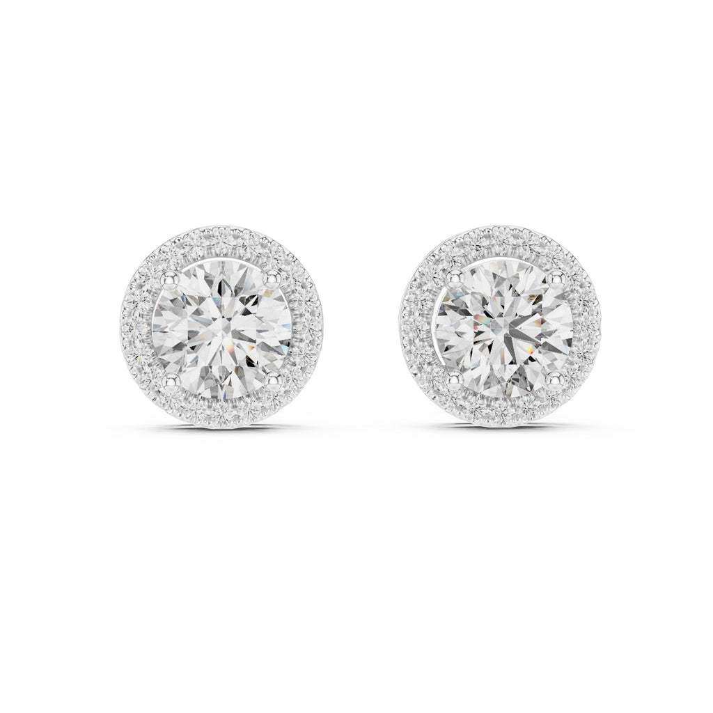 The Celestial Round Halo Lan Grown Diamond Studs White Gold