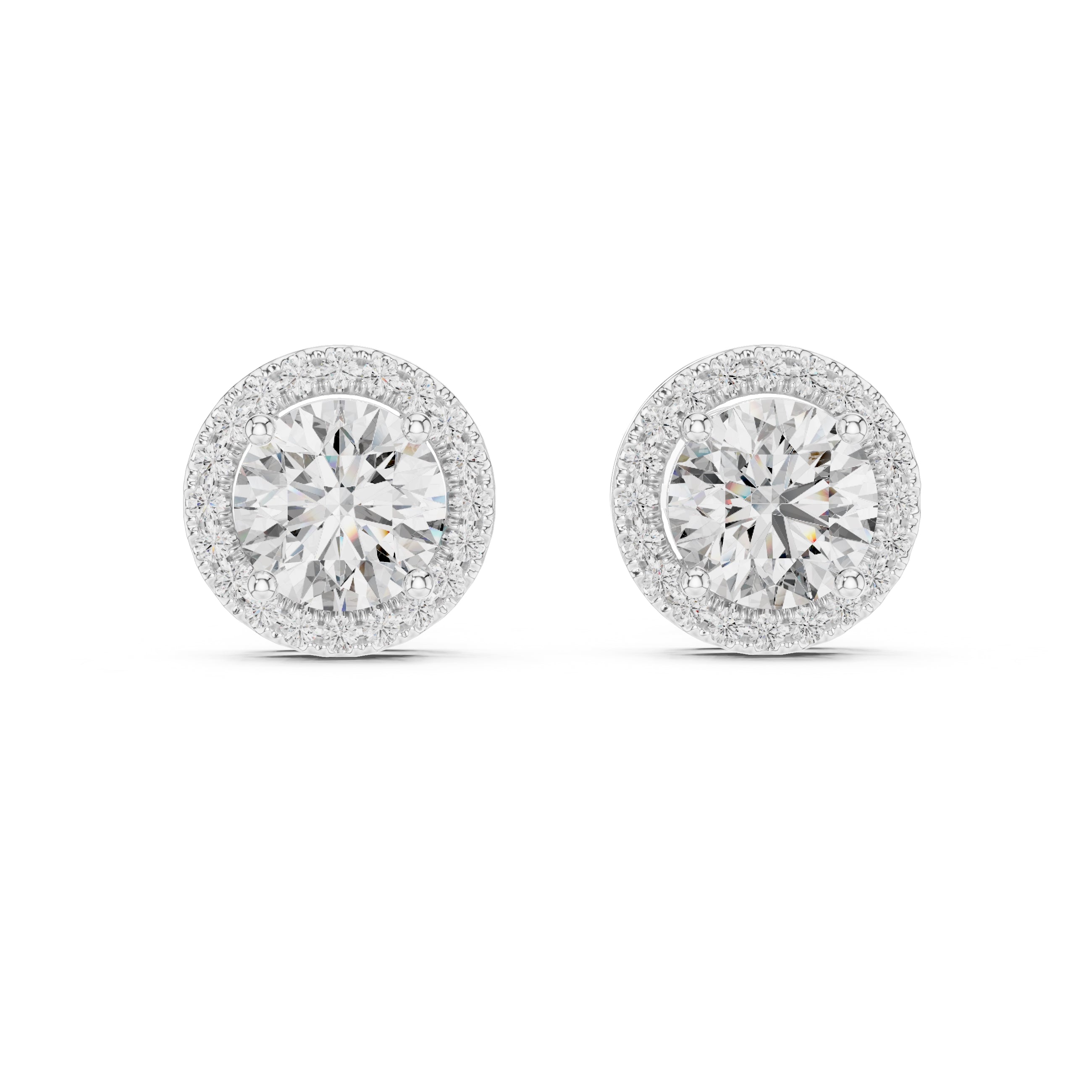 The Celestial Round Halo Lan Grown Diamond Studs White Gold