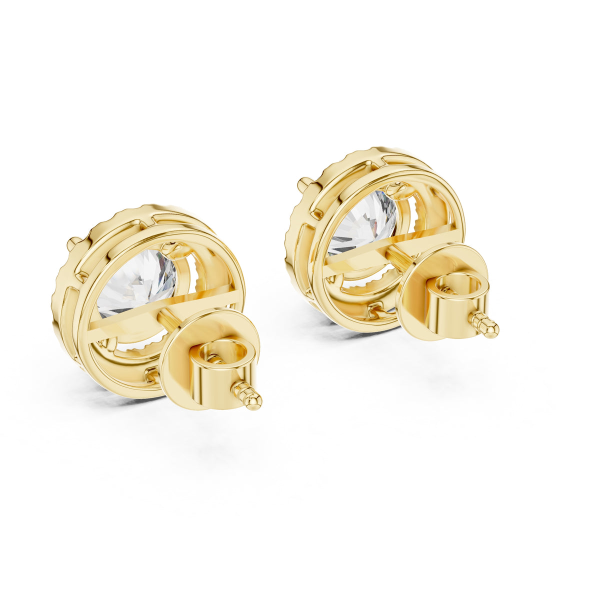 The Celestial Round Halo Lan Grown Diamond Studs Yellow Gold