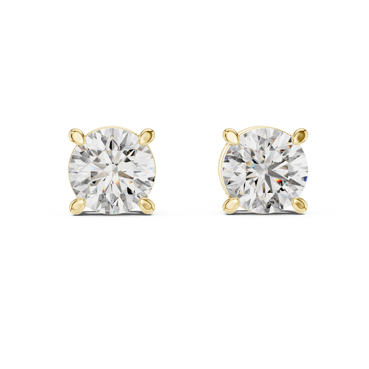 The Four-Prong Solitaire Lan Grown Diamond Earrings Yellow Gold