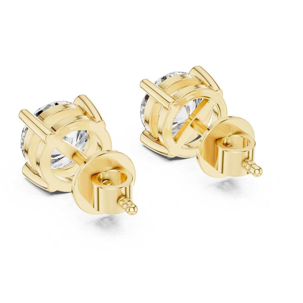 The Four-Prong Solitaire Lan Grown Diamond Earrings Yellow Gold