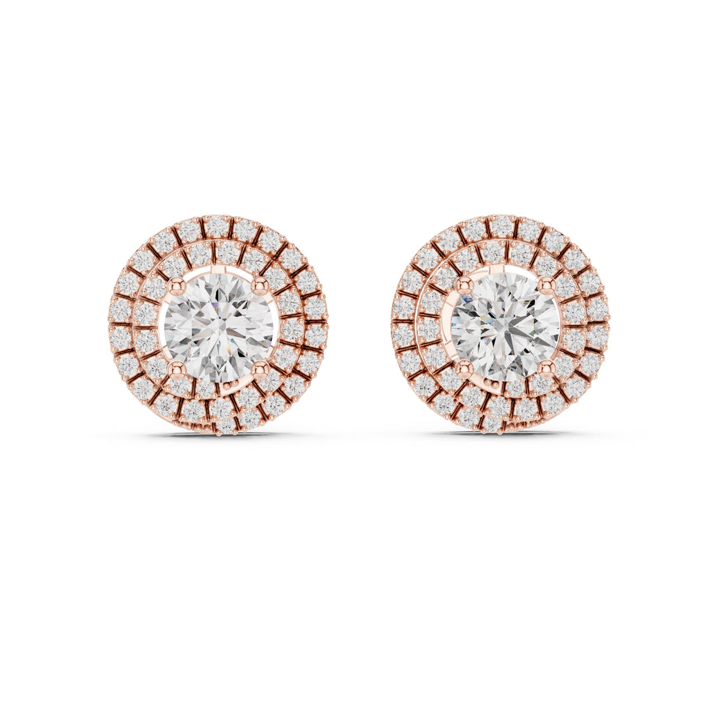 The Celestial Double Halo Lan Grown Diamond Studs Rose Gold