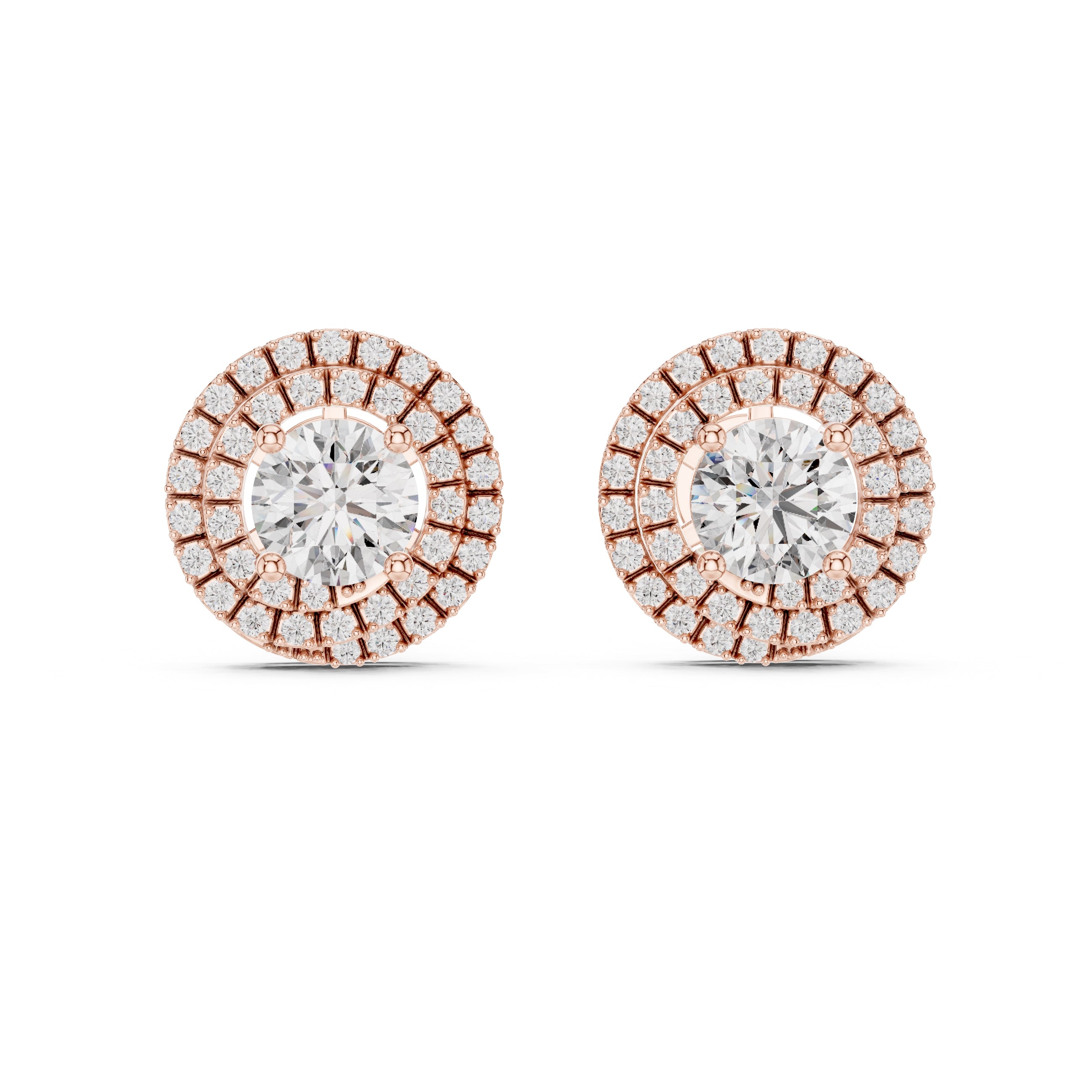 The Celestial Double Halo Lan Grown Diamond Studs Rose Gold
