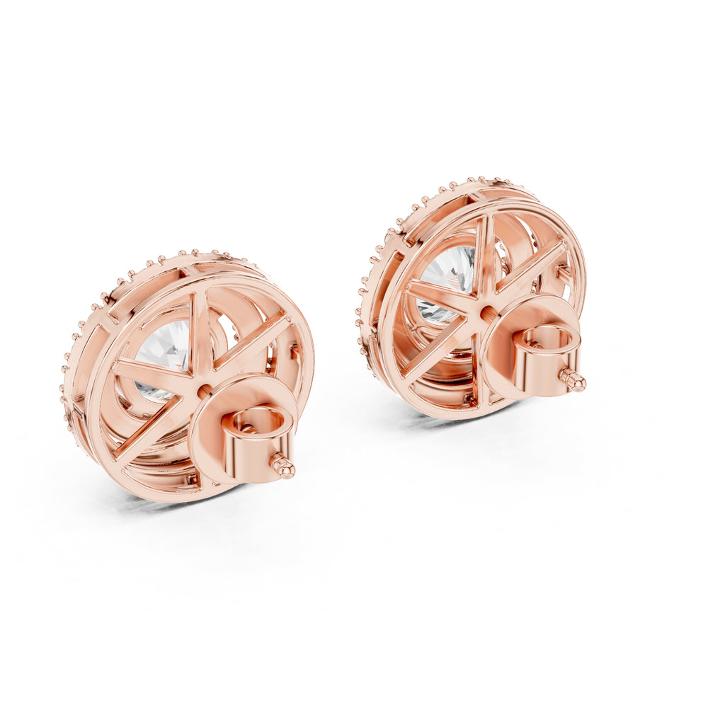 The Celestial Double Halo Lan Grown Diamond Studs Rose Gold