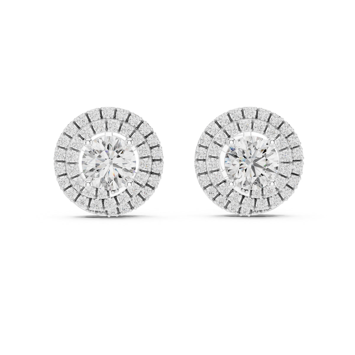 The Celestial Double Halo Lan Grown Diamond Studs White Gold