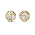 The Celestial Double Halo Lan Grown Diamond Studs Yellow Gold