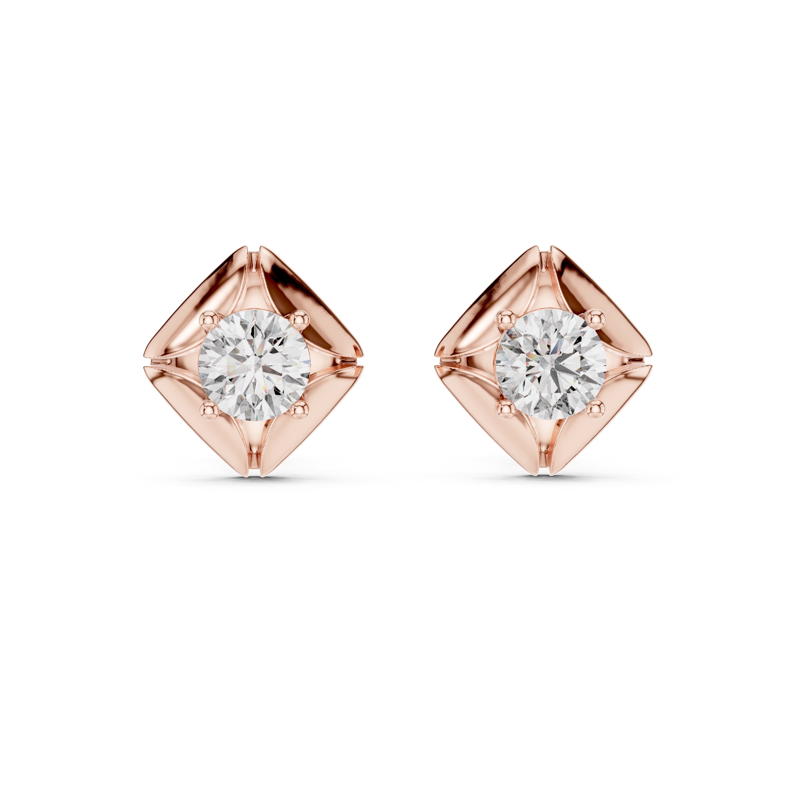 The Prism Bezel Lan Grown Diamond Studs Rose Gold