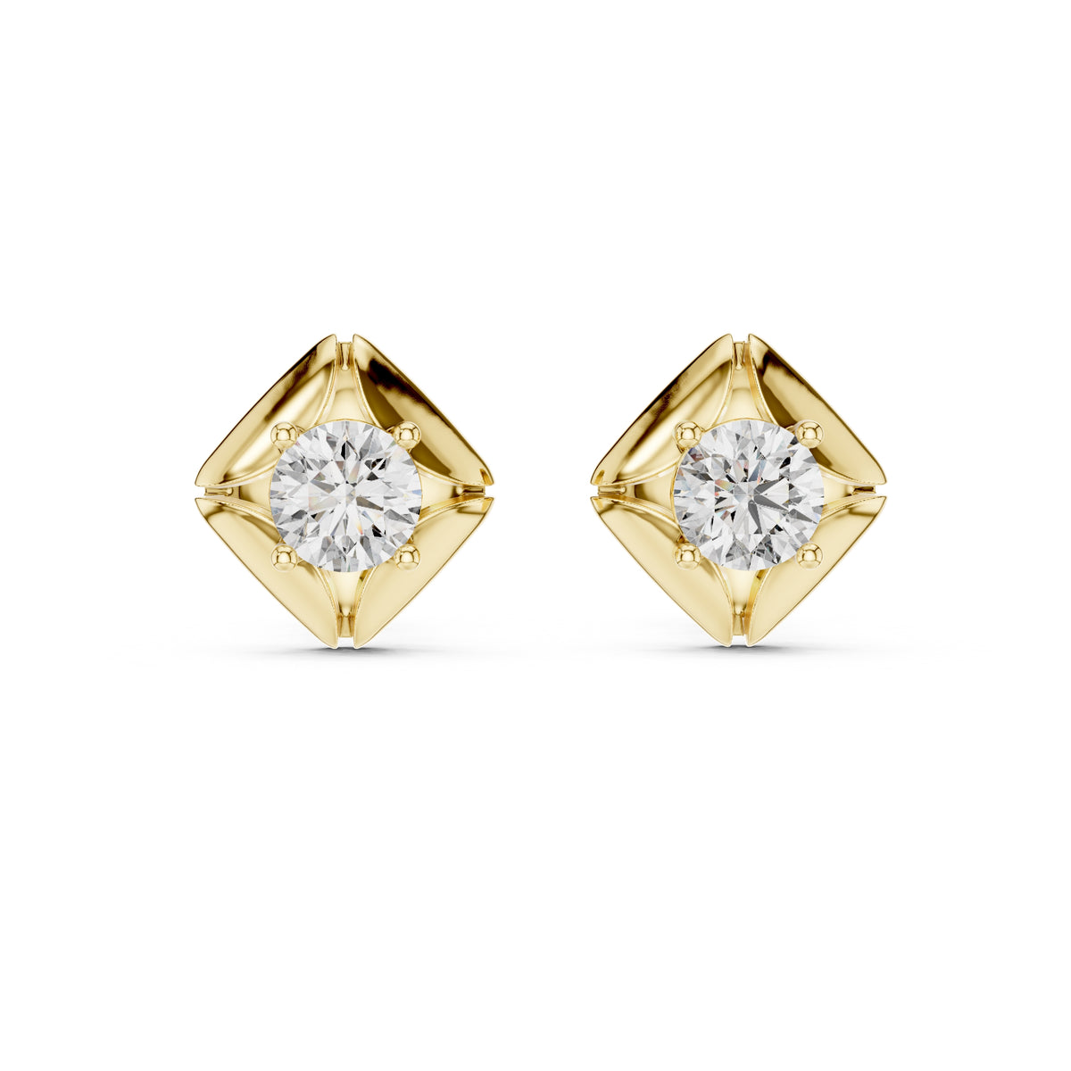 The Prism Bezel Lan Grown Diamond Studs Yellow Gold