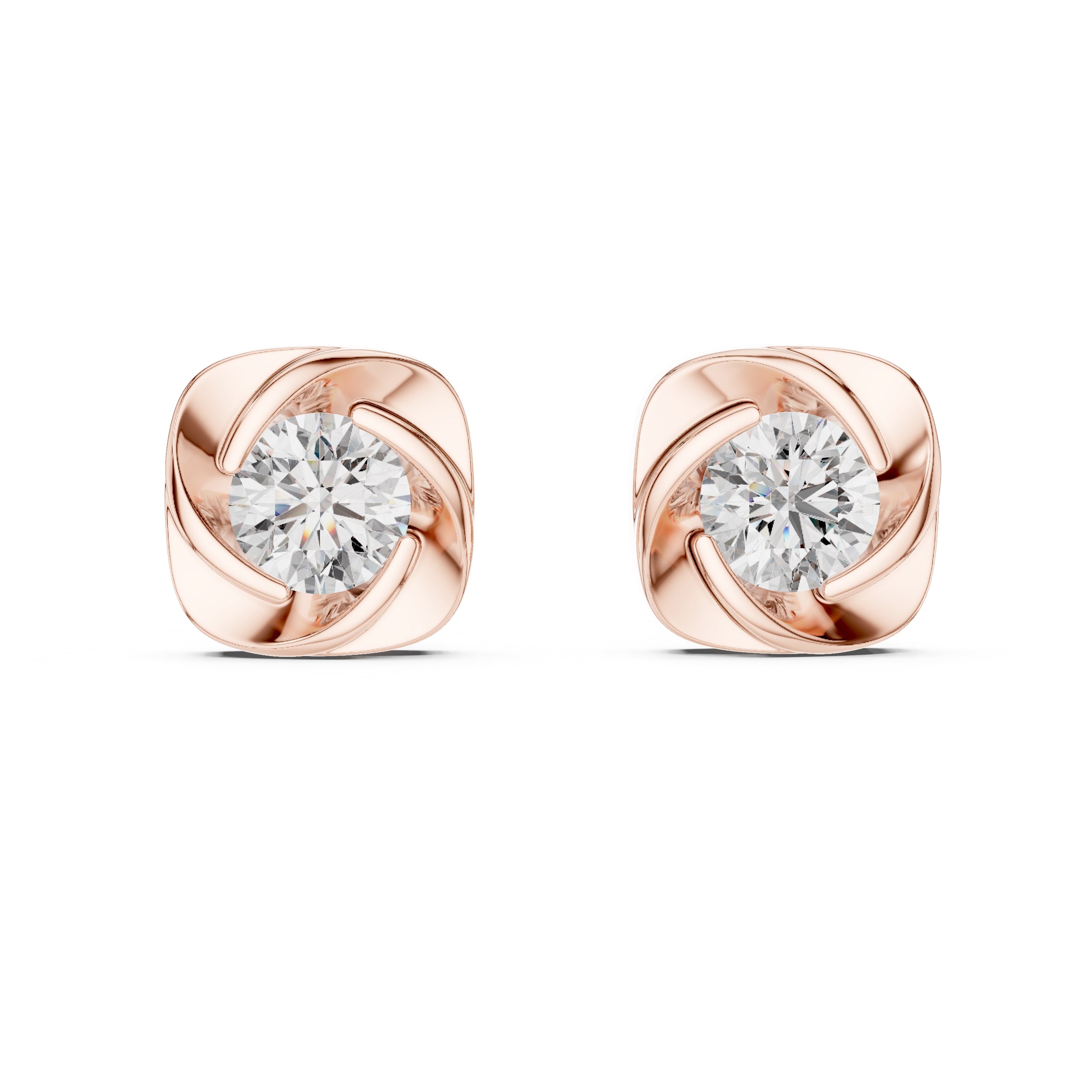 The Cushion Vortex Lan Grown Diamond Studs Rose Gold