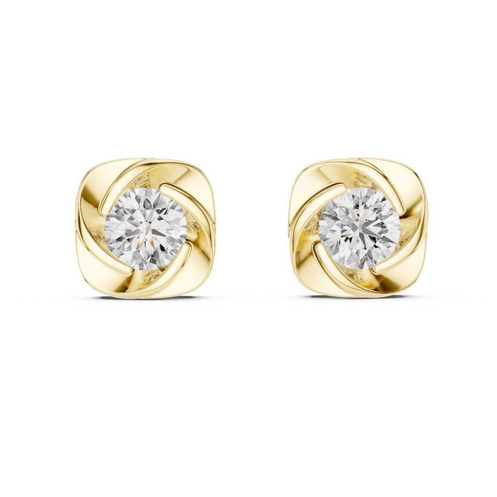 The Cushion Vortex Lan Grown Diamond Studs Yellow Gold