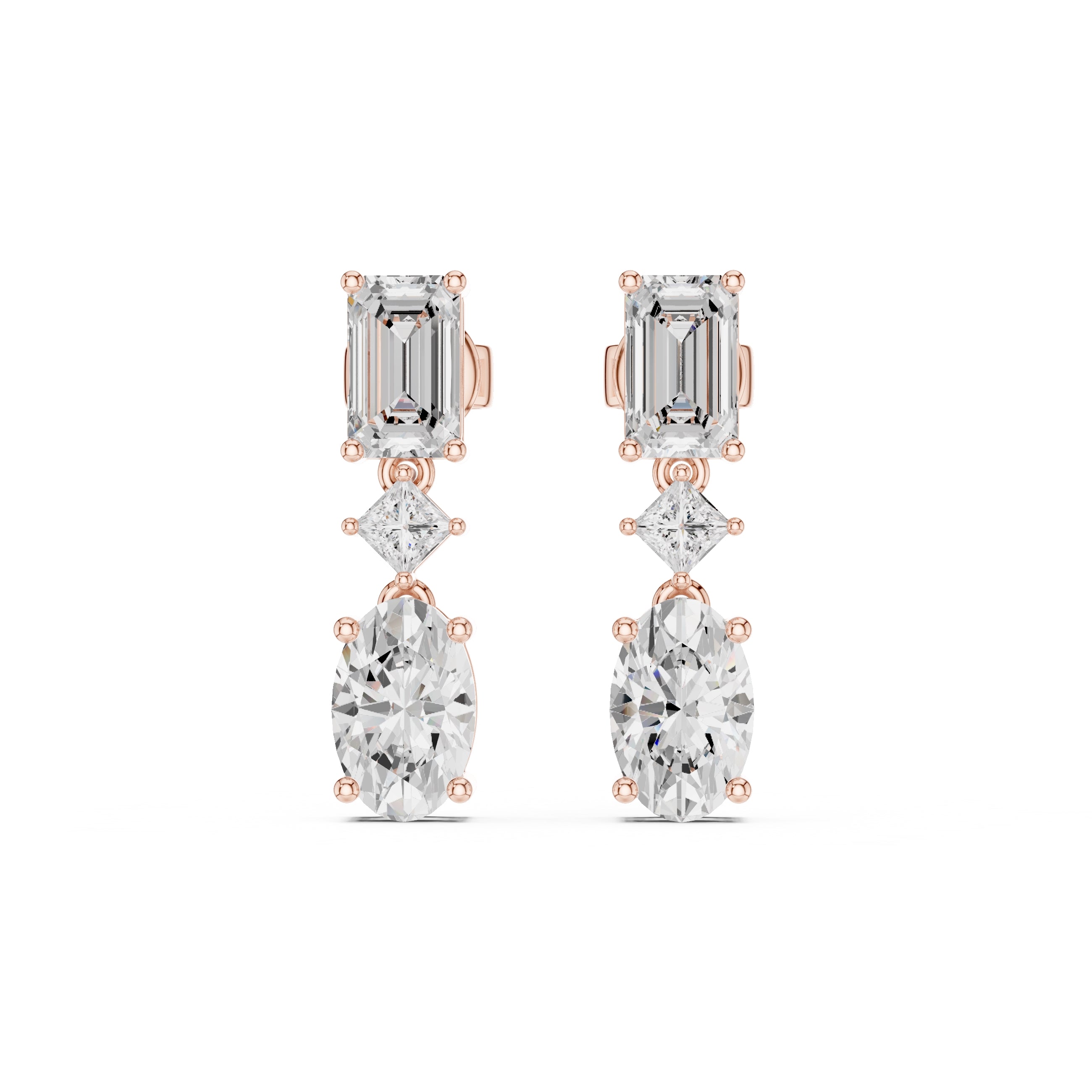 The Cascade Mixed-Cut Lan Grown Diamond Drop Earrings Rose Gold