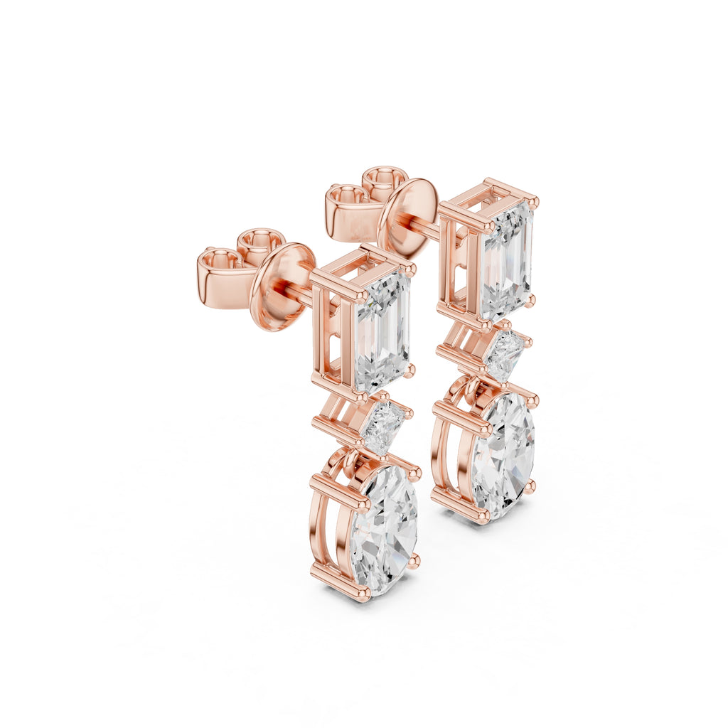 The Cascade Mixed-Cut Lan Grown Diamond Drop Earrings Rose Gold