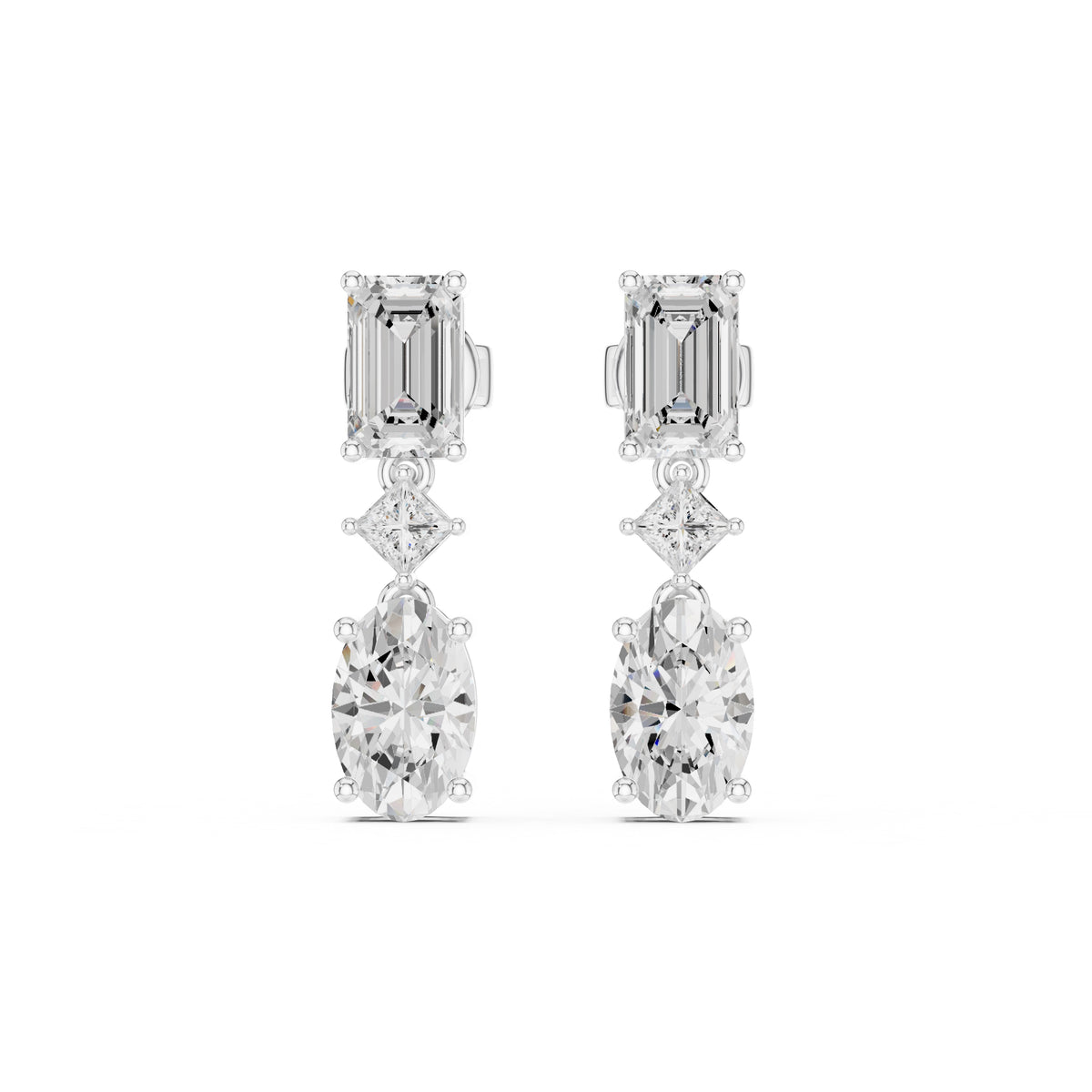 The Cascade Mixed-Cut Lan Grown Diamond Drop Earrings White Gold
