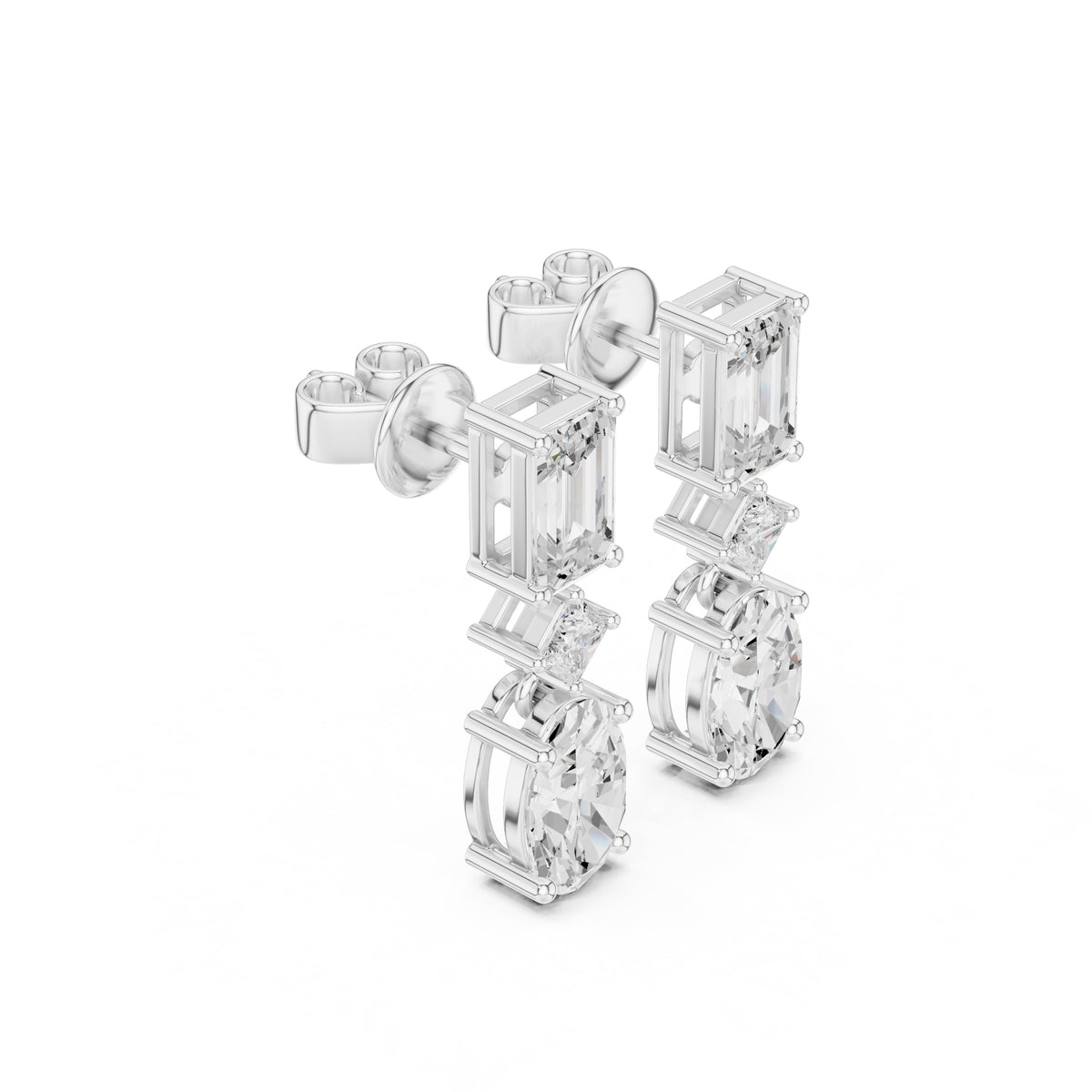 The Cascade Mixed-Cut Lan Grown Diamond Drop Earrings White Gold