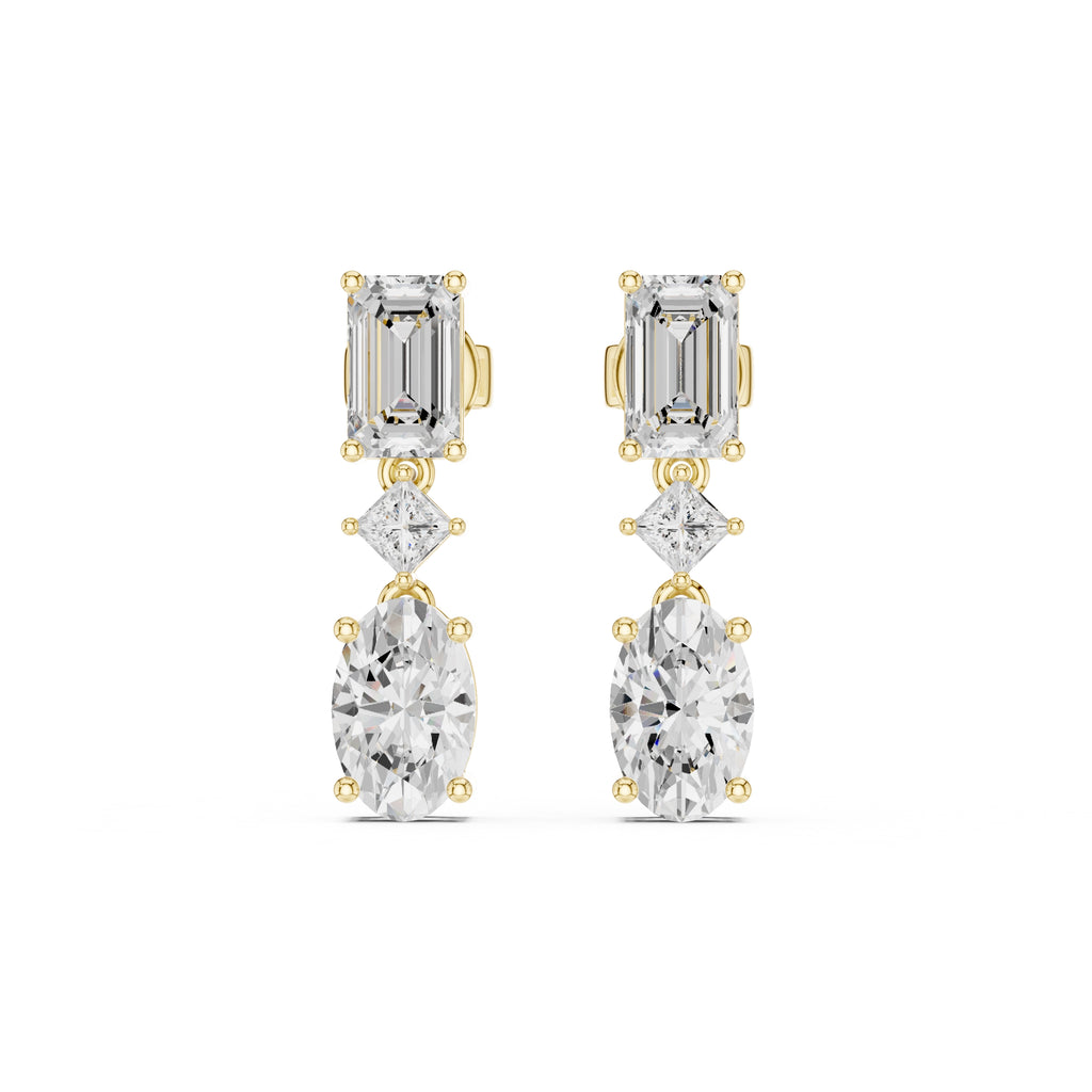 The Cascade Mixed-Cut Lan Grown Diamond Drop Earrings Yellow Gold
