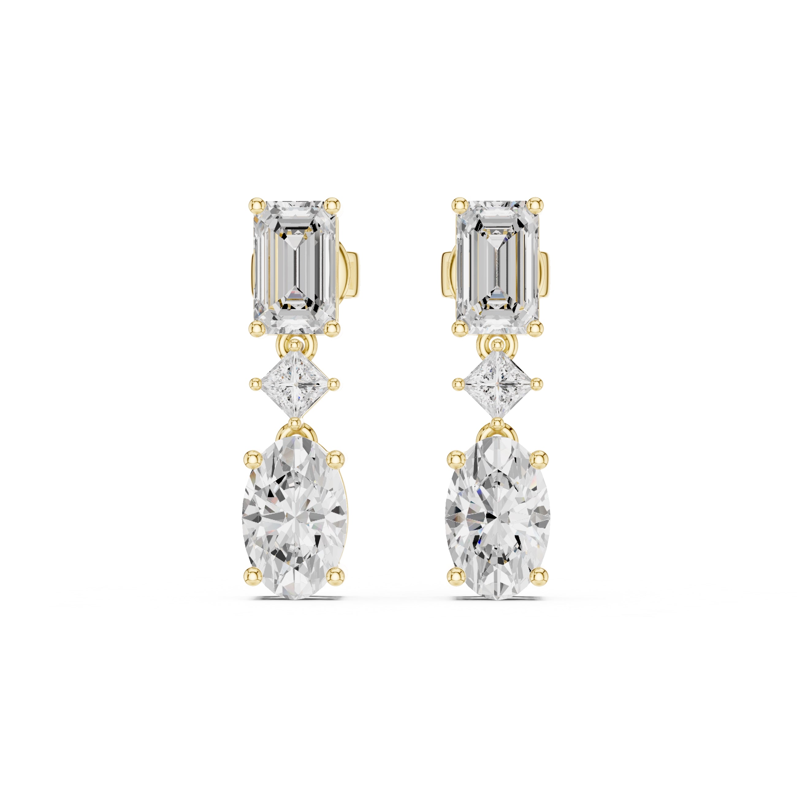 The Cascade Mixed-Cut Lan Grown Diamond Drop Earrings Yellow Gold
