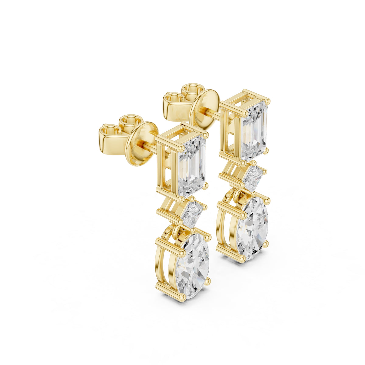 The Cascade Mixed-Cut Lan Grown Diamond Drop Earrings Yellow Gold