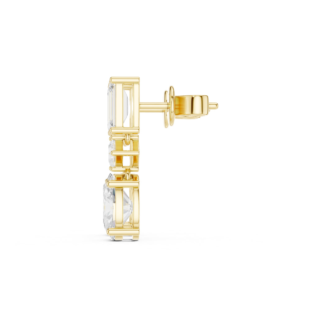 The Cascade Mixed-Cut Lan Grown Diamond Drop Earrings Yellow Gold