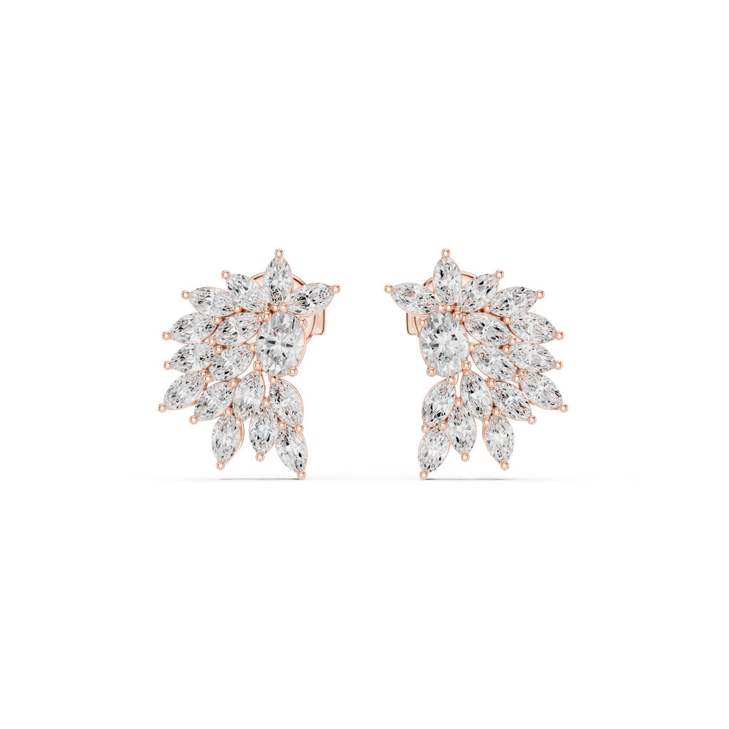 The Flora Cluster Lan Grown Diamond Climber Earrings Rose Gold