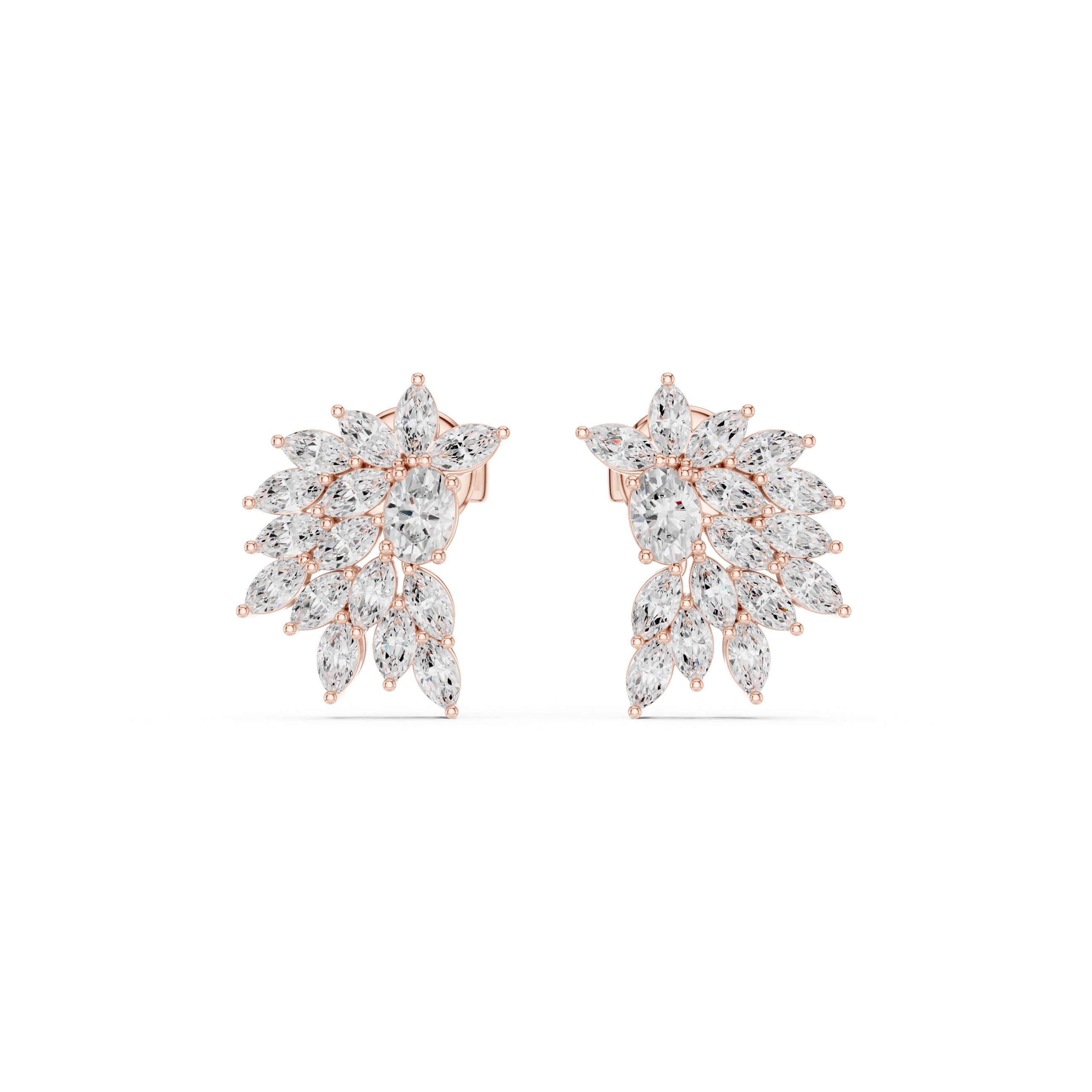 The Flora Cluster Lan Grown Diamond Climber Earrings Rose Gold