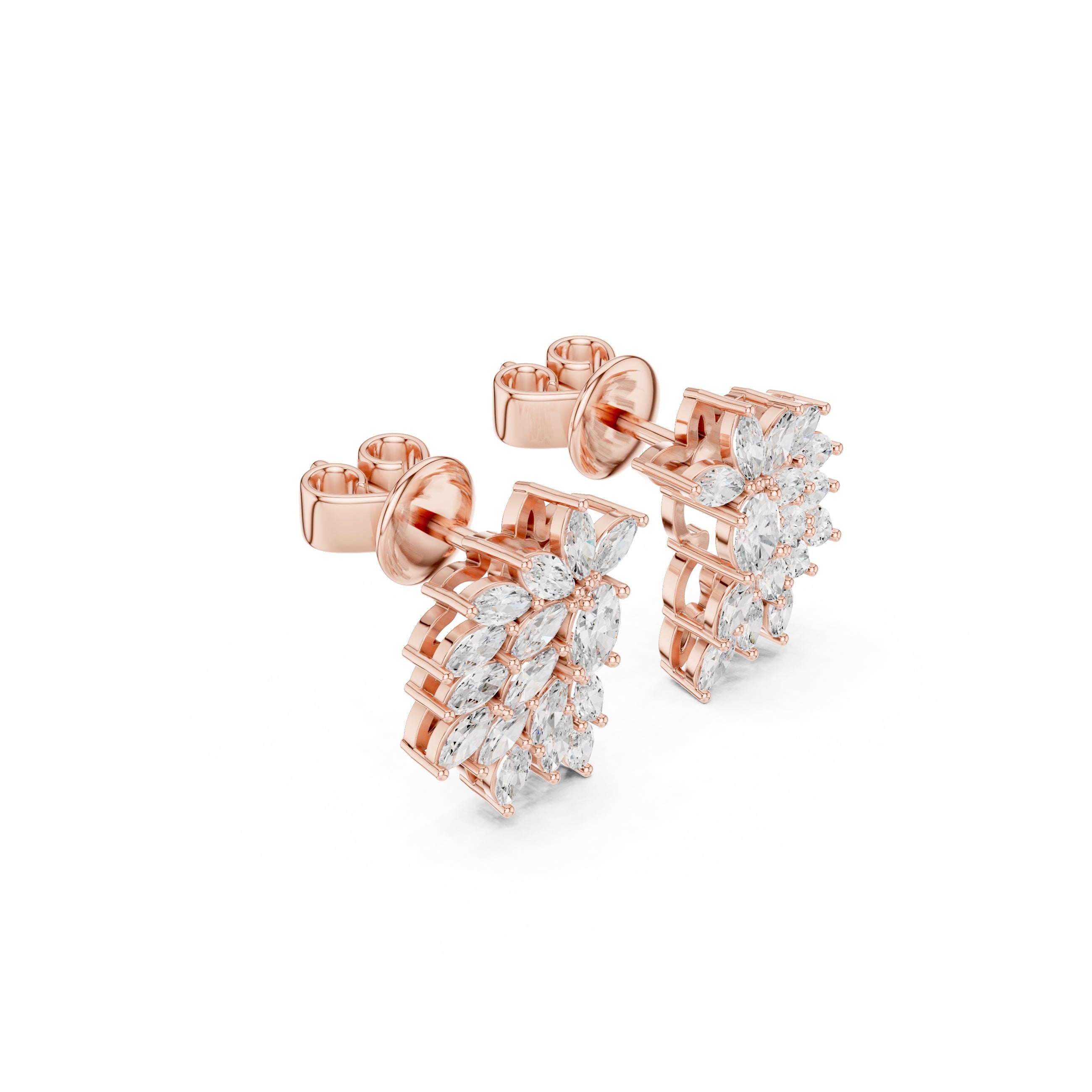 The Flora Cluster Lan Grown Diamond Climber Earrings Rose Gold