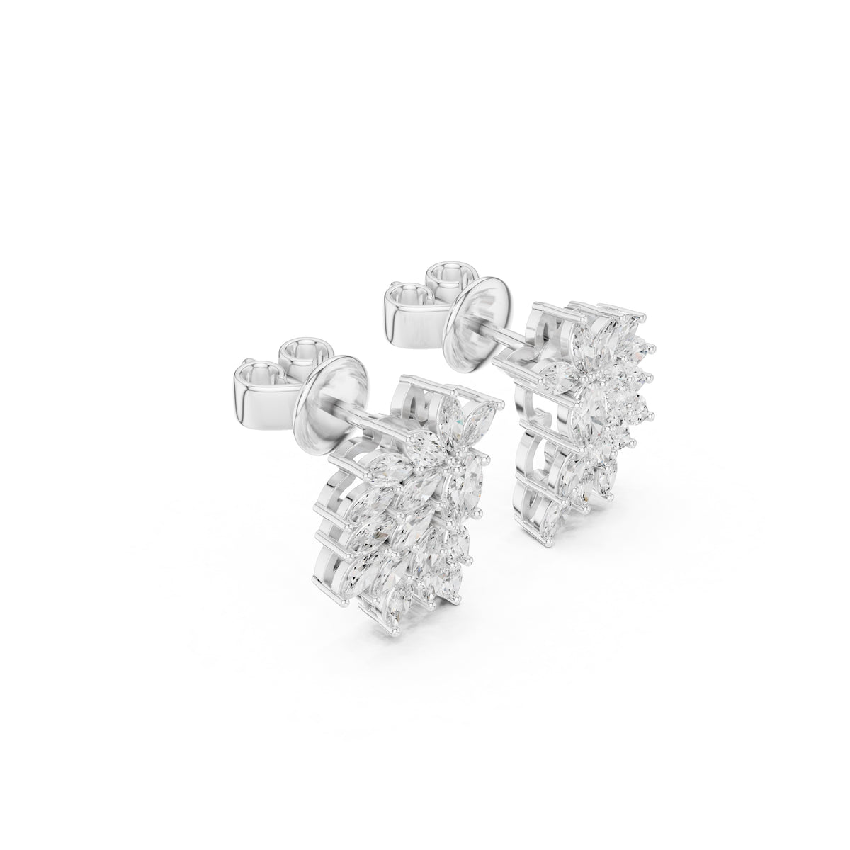 The Flora Cluster Lan Grown Diamond Climber Earrings White Gold