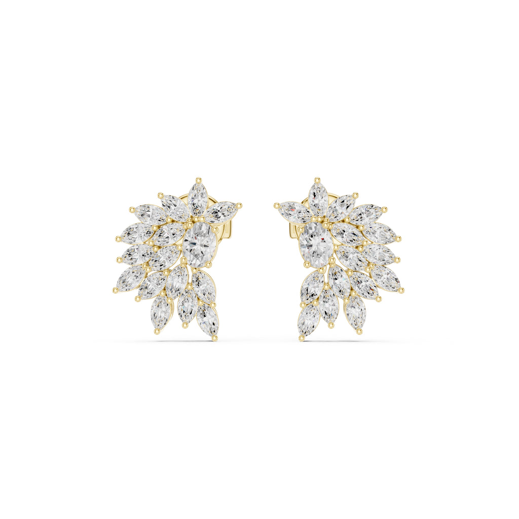The Flora Cluster Lan Grown Diamond Climber Earrings Yellow Gold