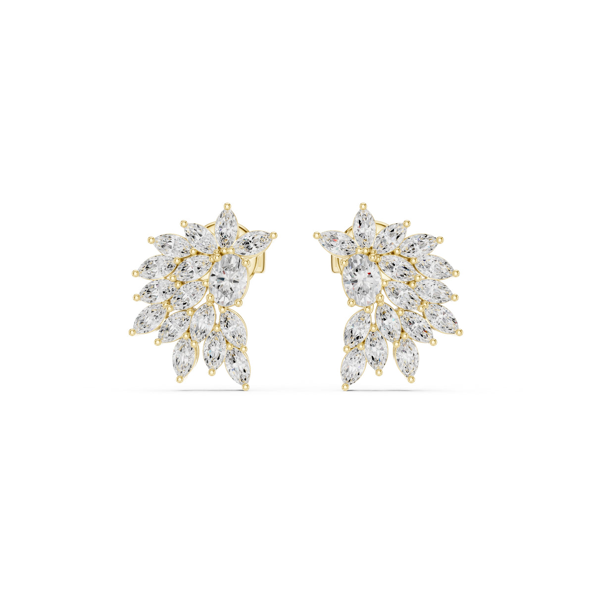 The Flora Cluster Lan Grown Diamond Climber Earrings Yellow Gold
