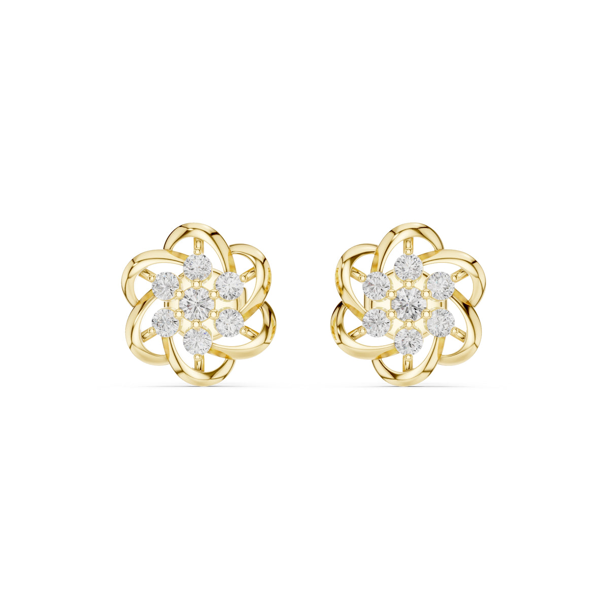 The Petal Cluster Lan Grown Diamond Studs Yellow Gold