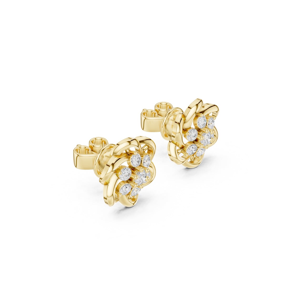 The Petal Cluster Lan Grown Diamond Studs Yellow Gold