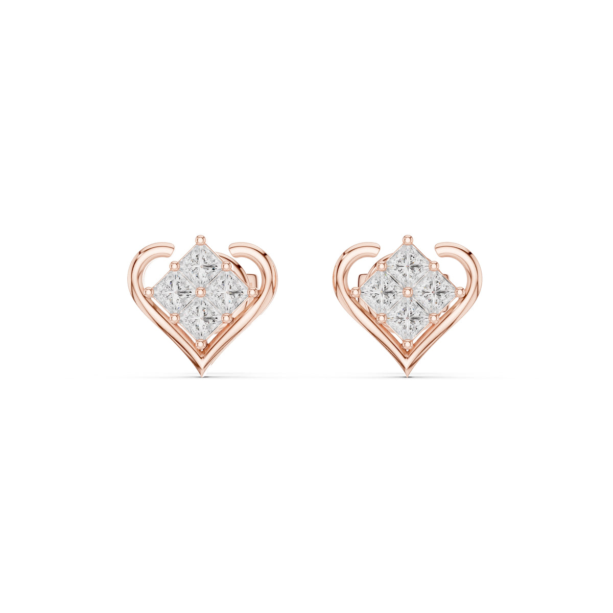 The Quadra Illusion Lan Grown Diamond Studs Rose Gold