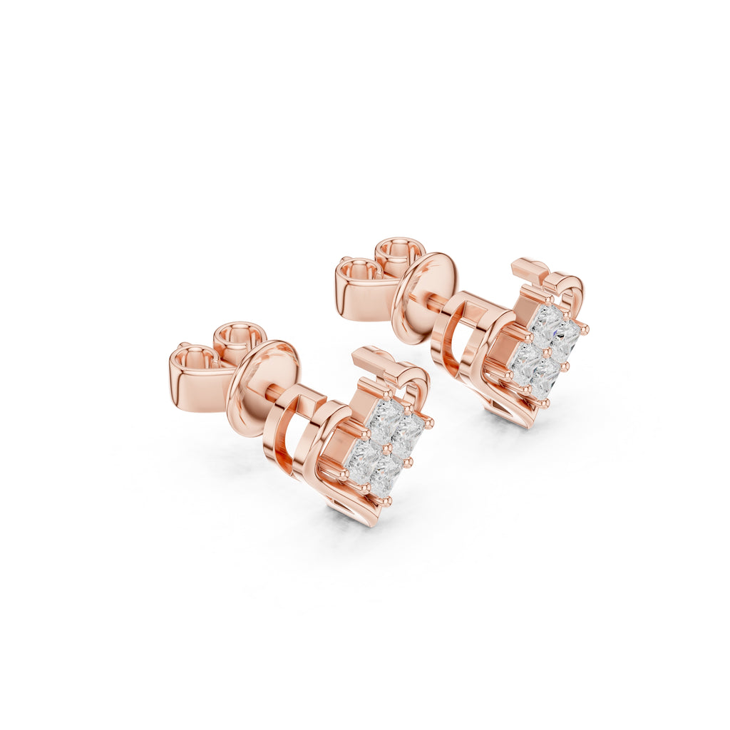 The Quadra Illusion Lan Grown Diamond Studs Rose Gold