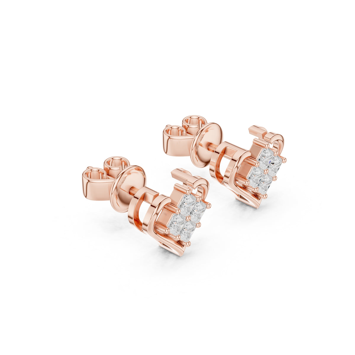 The Quadra Illusion Lan Grown Diamond Studs Rose Gold