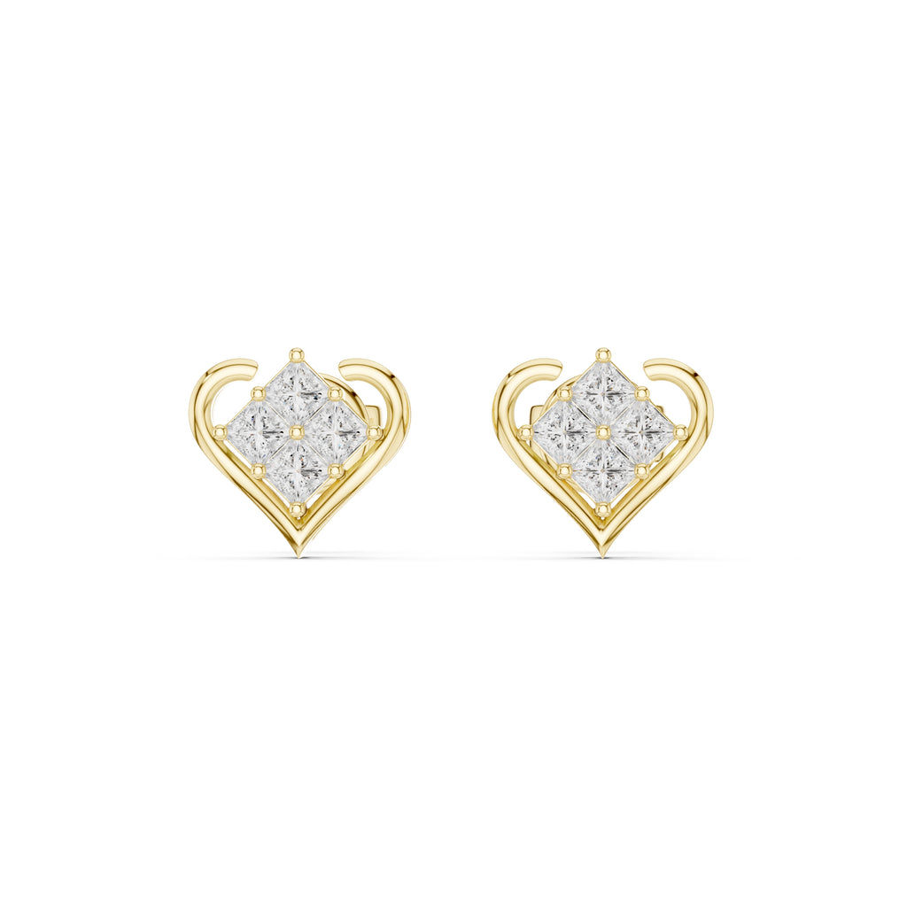 The Quadra Illusion Lan Grown Diamond Studs Yellow Gold