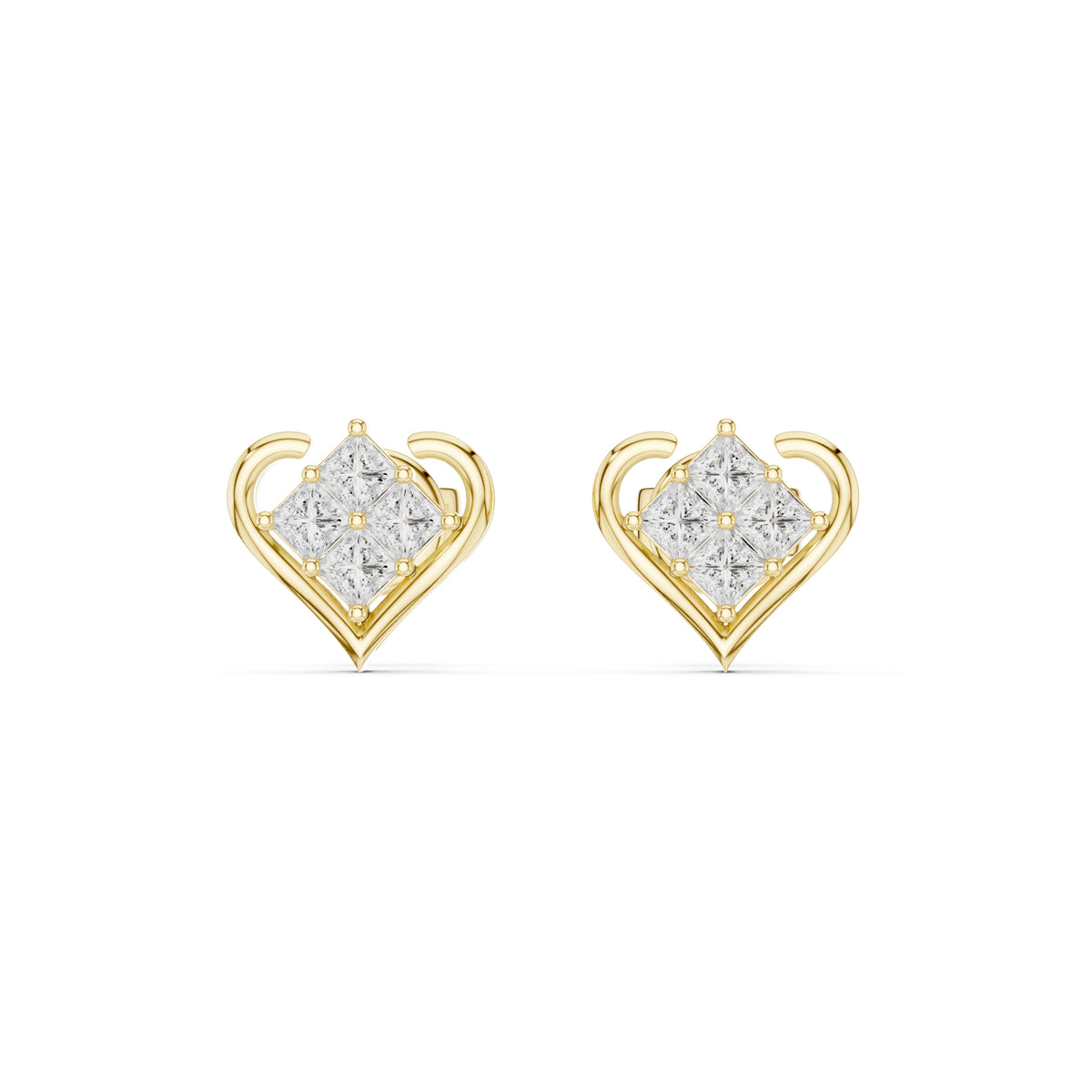 The Quadra Illusion Lan Grown Diamond Studs Yellow Gold