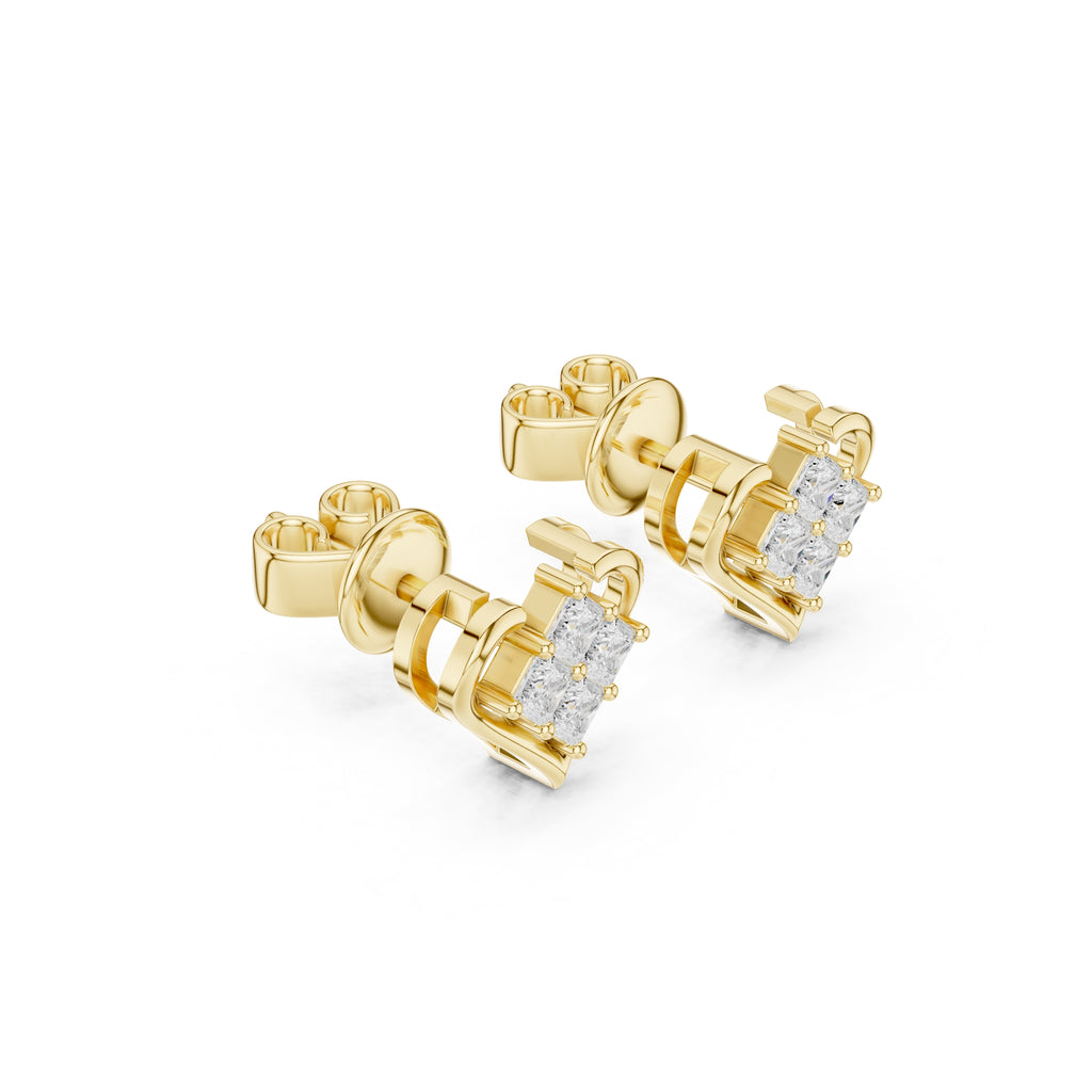 The Quadra Illusion Lan Grown Diamond Studs Yellow Gold